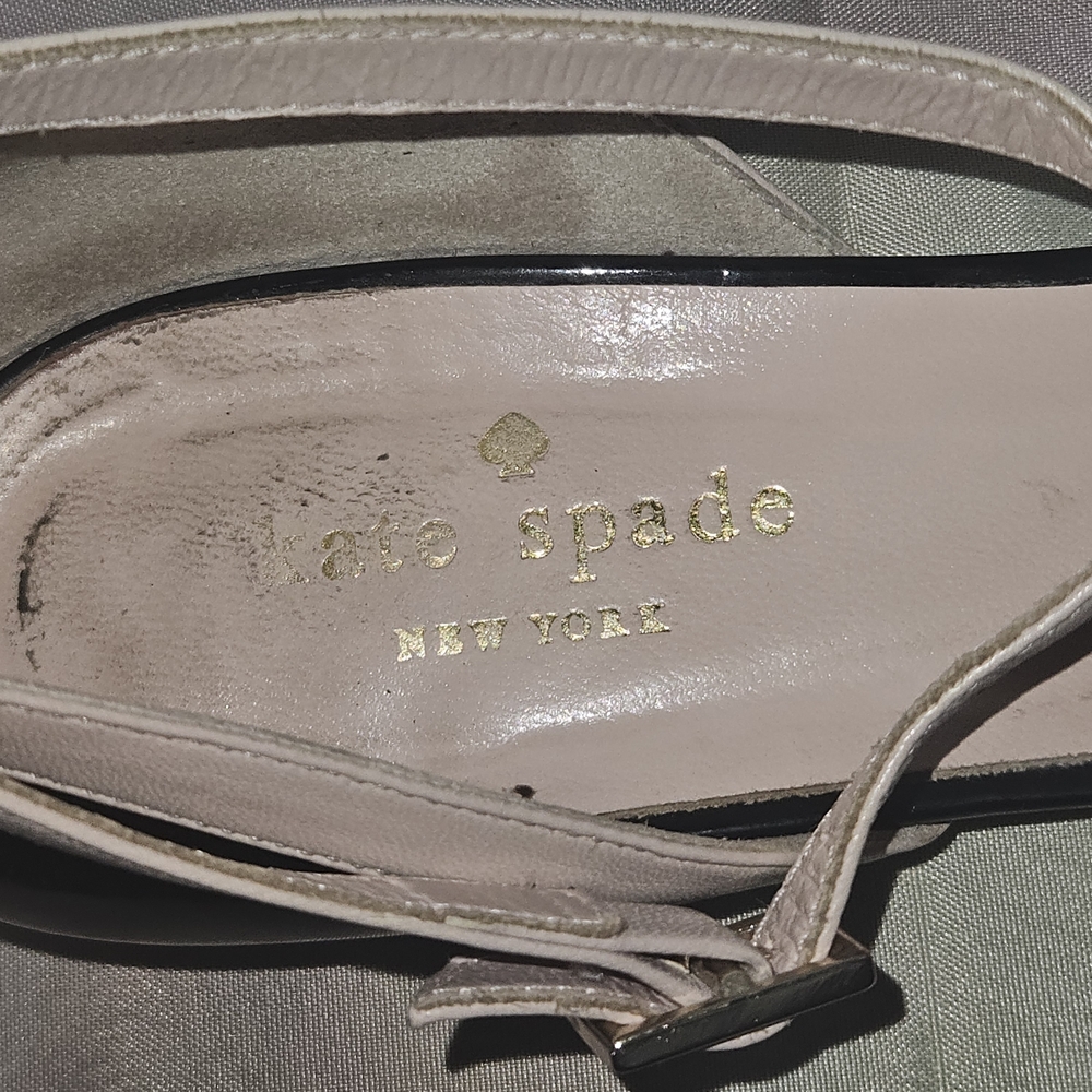 Kate Spade Patent Leather Black & Blush Pointed T-Strap,Rhinestones Kitten Heel - Picture 6 of 11